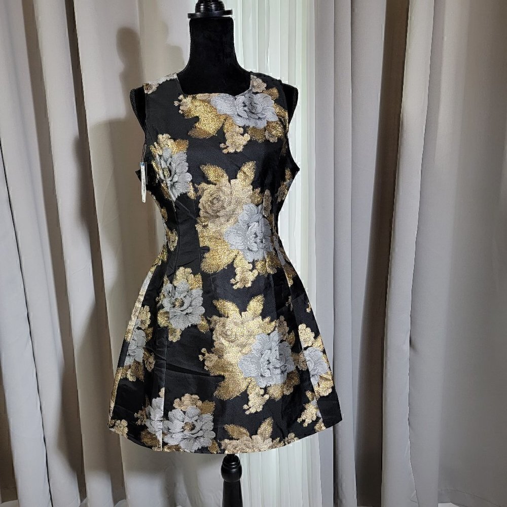 AX Paris Black and Gold Floral Midi Dress